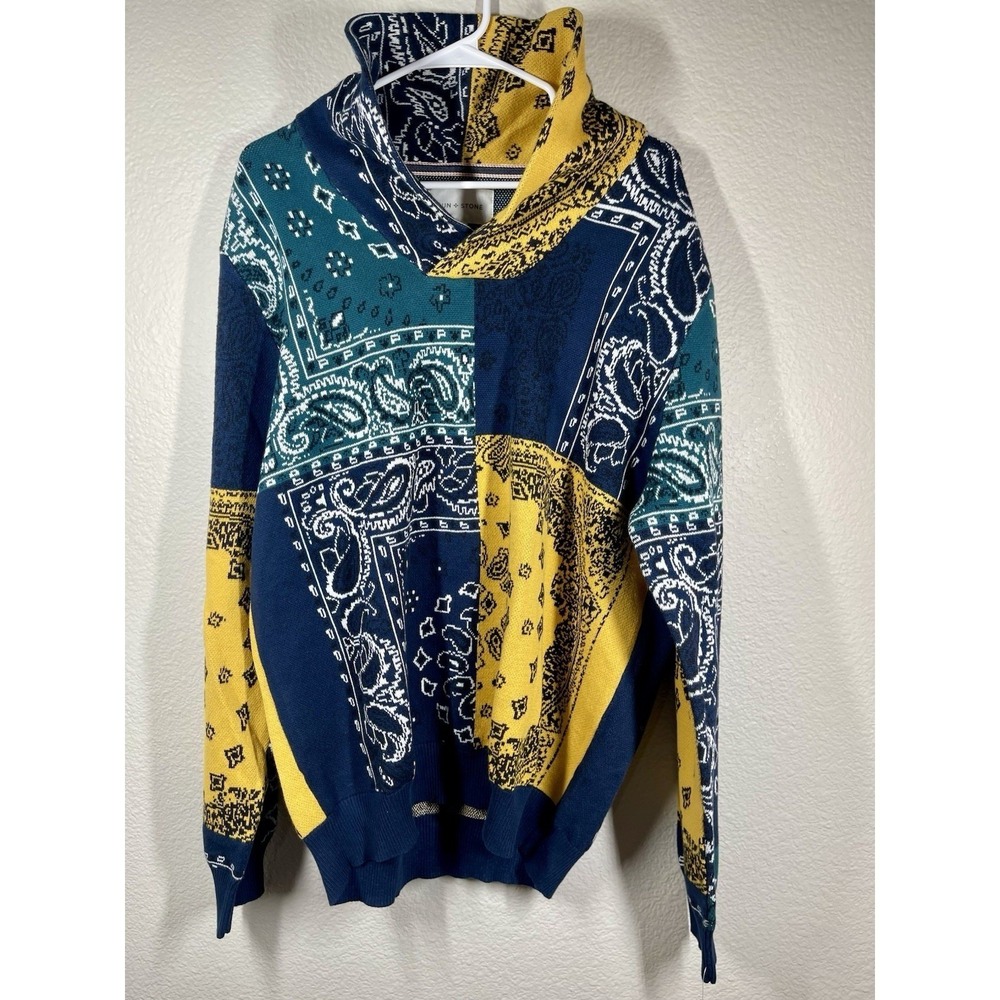 SUN + STONE size XL NWT BANDANNA PRINT shawl collar long sleeve sweater top
